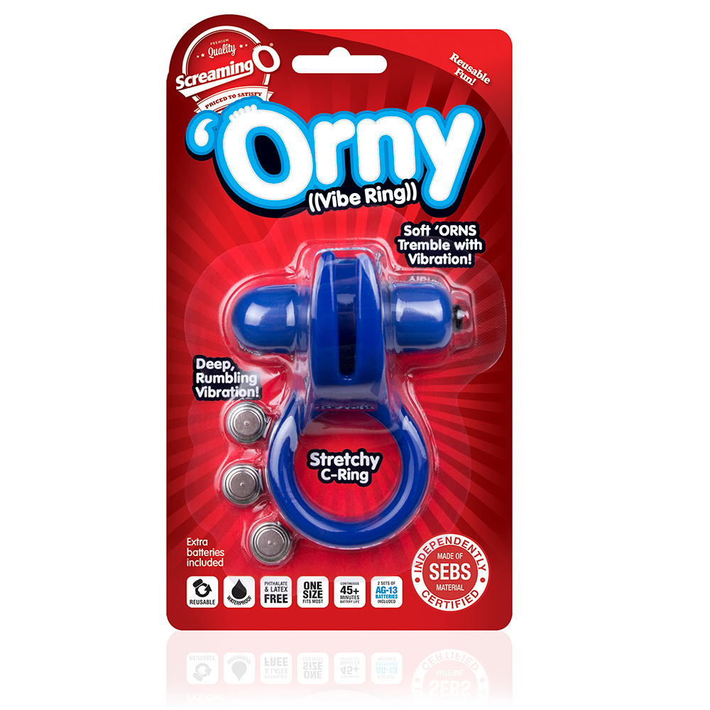 Blue Screaming O Orny Vibe Ring, a silicone personal massager with textured design for intimate pleasure.