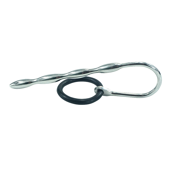 Funny Steel Penis Plug with black ring, 8mm diameter, featuring a humorous design by Funny Steel.