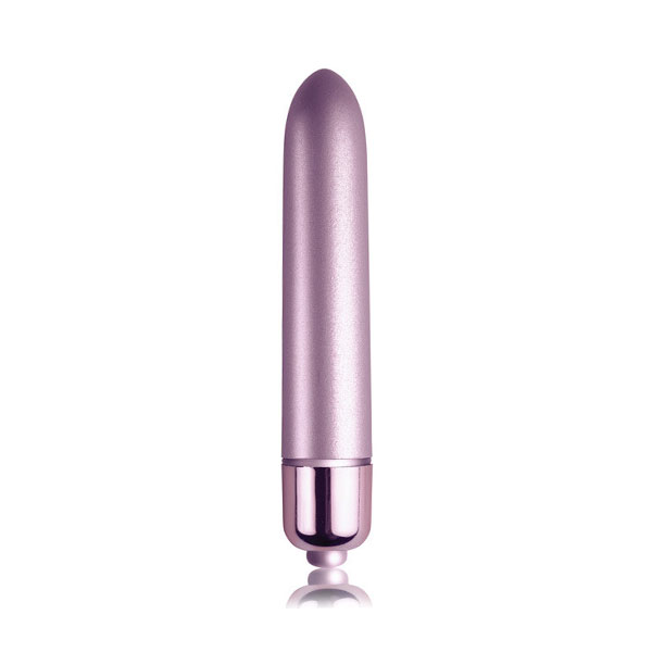 Lilac Rocks Off Ro-90mm 10-speed bullet vibrator with velvet touch finish, compact and discreet personal pleasure device.