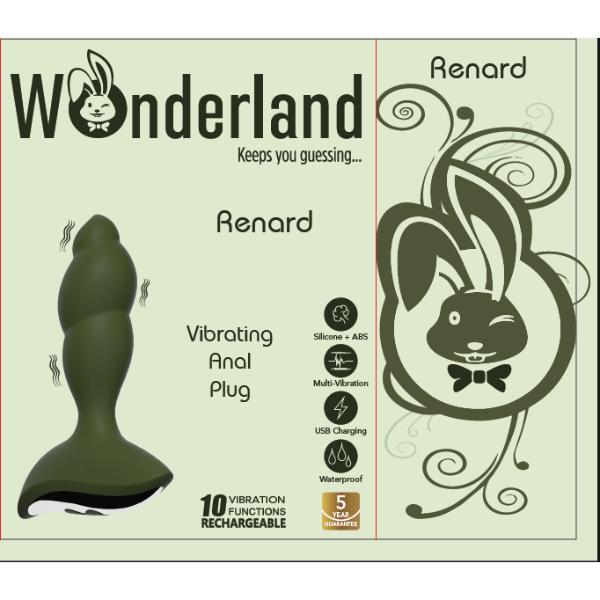 Wonderland Renard rechargeable flashlight in vibrant green, compact design with a textured grip and adjustable focus.