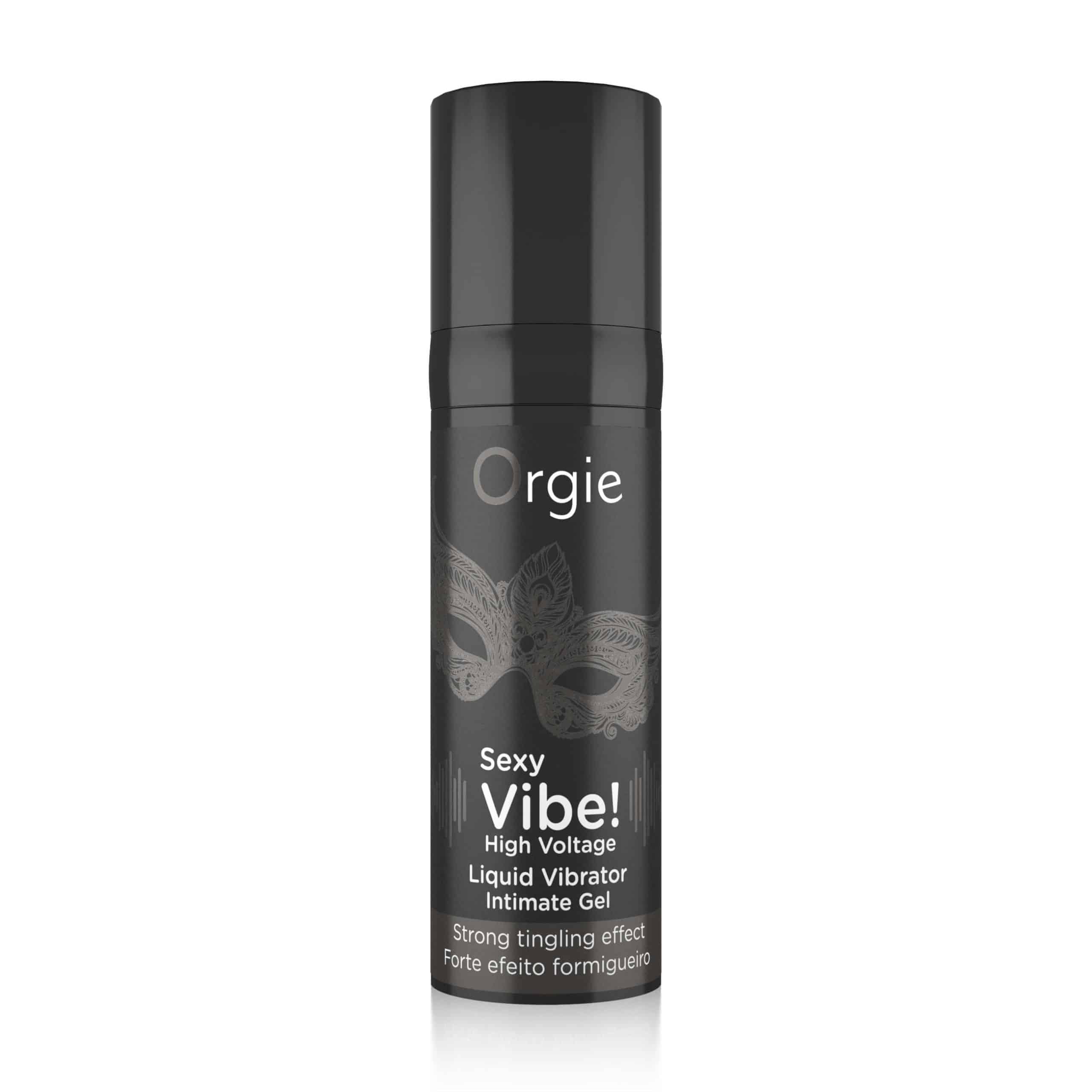 Orgie Sexy Vibe High Voltage 15ml bottle with vibrant packaging, designed for intimate pleasure and sensual stimulation.