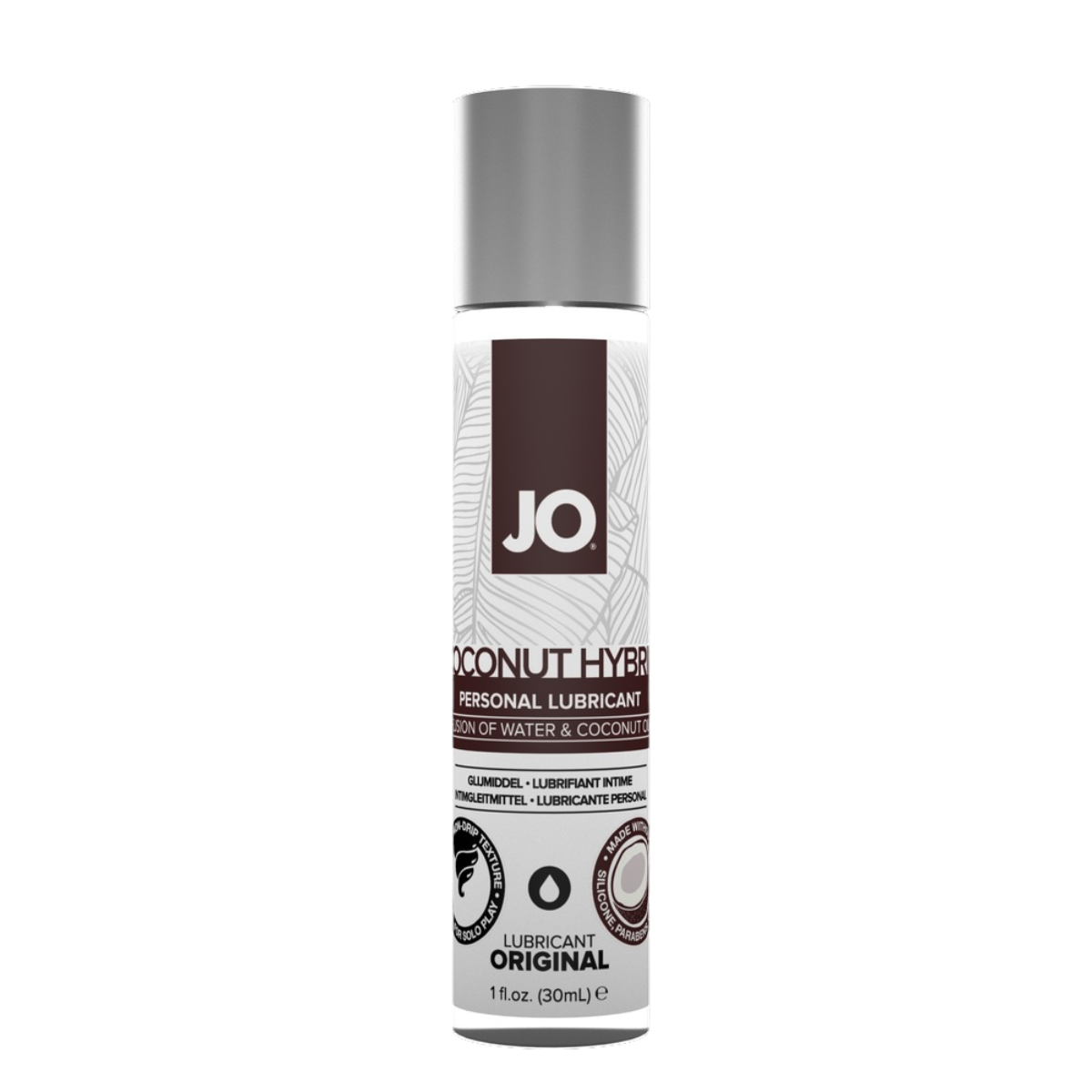 JO Silicone Free Hybrid lubricant by System Jo in a clear bottle, showing the label and product details.