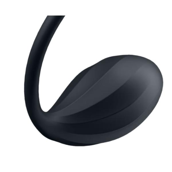 Close-up of the Satisfyer Ribbed Petal Black toy with textured ribbed surface and petal design for enhanced sensation.