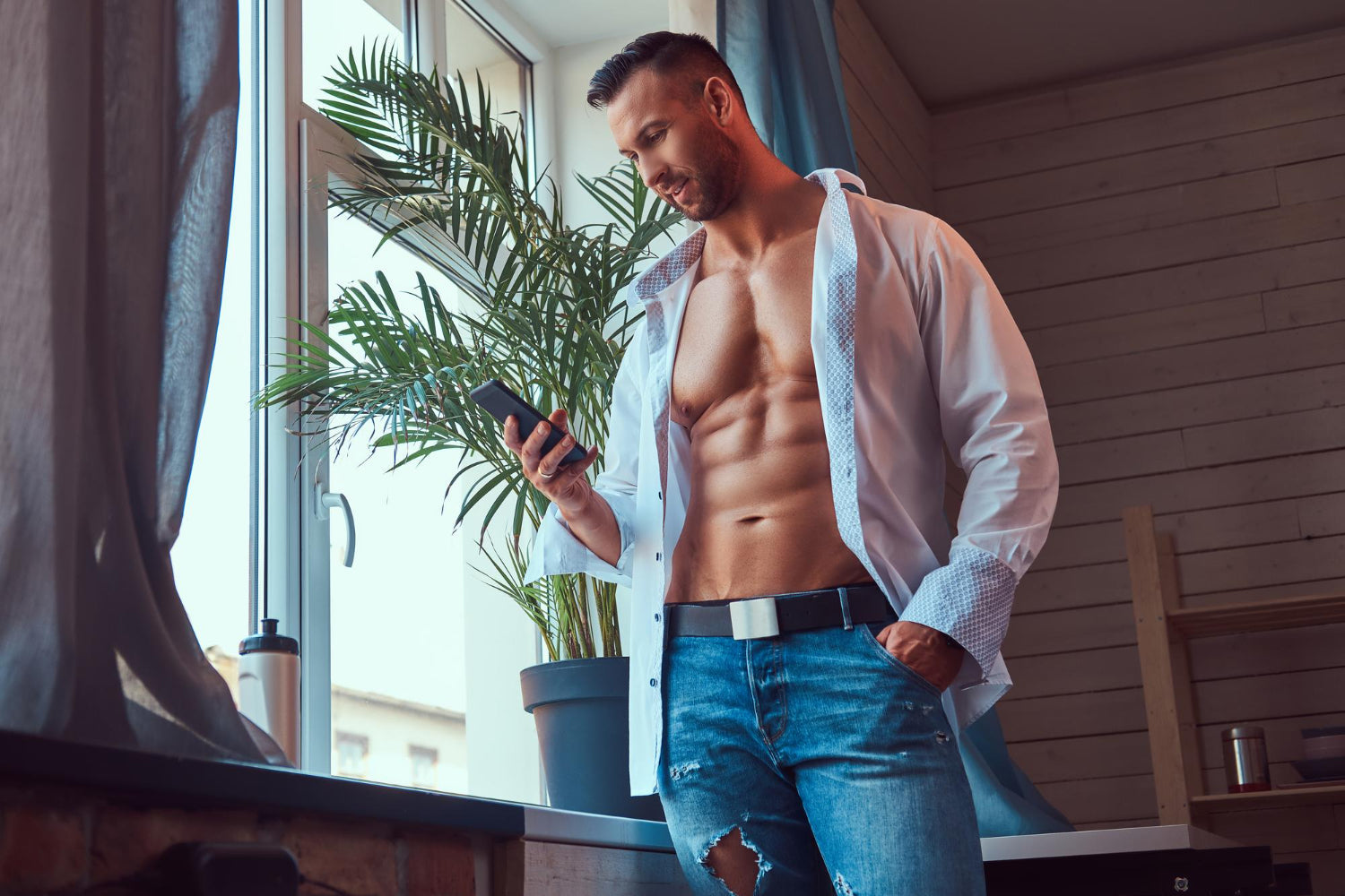 Man browsing online for male sex toys