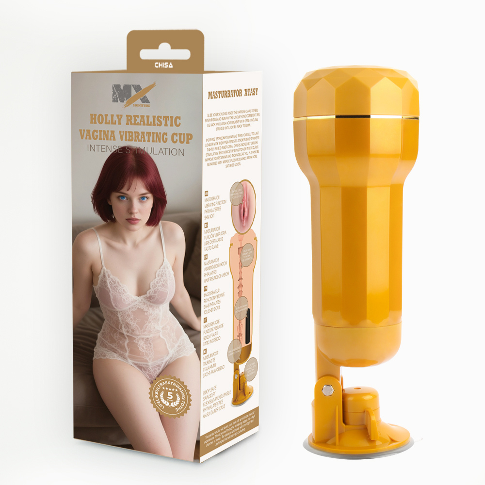 Chisa Mx Signature Holly realistic vagina cup, rechargeable sex toy with detailed vaginal design, soft and flexible silicone material.
