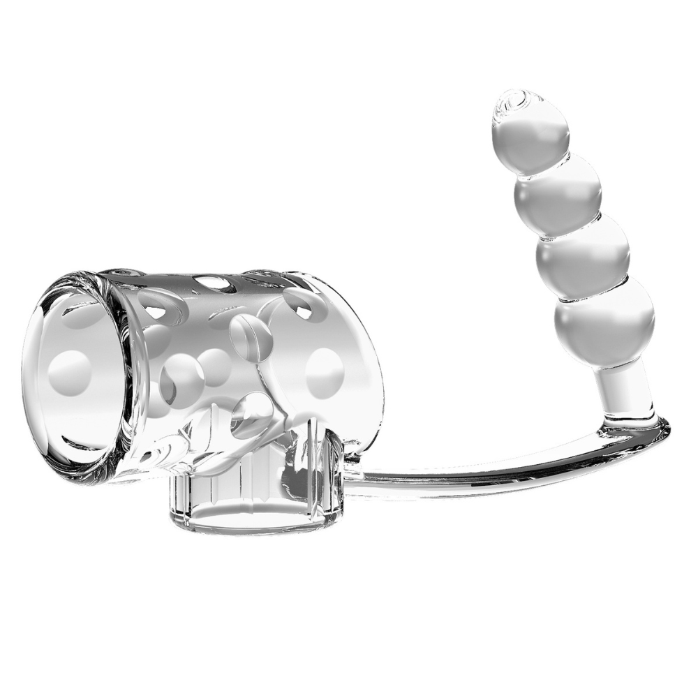 Pretty Love Rilley penis sleeve with attached anal beads, soft silicone material, designed for enhanced pleasure and stimulation.