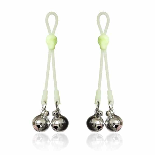 Ideal Leather nipple ties with silver balls, adjustable erotic bondage accessories, featuring metallic accents and comfortable straps.