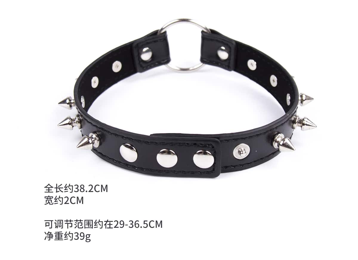 Black Circle Bit Short Spiked Collar by Ideal Leather, featuring metal spikes and a sturdy leather band for stylish pet or fashion use.