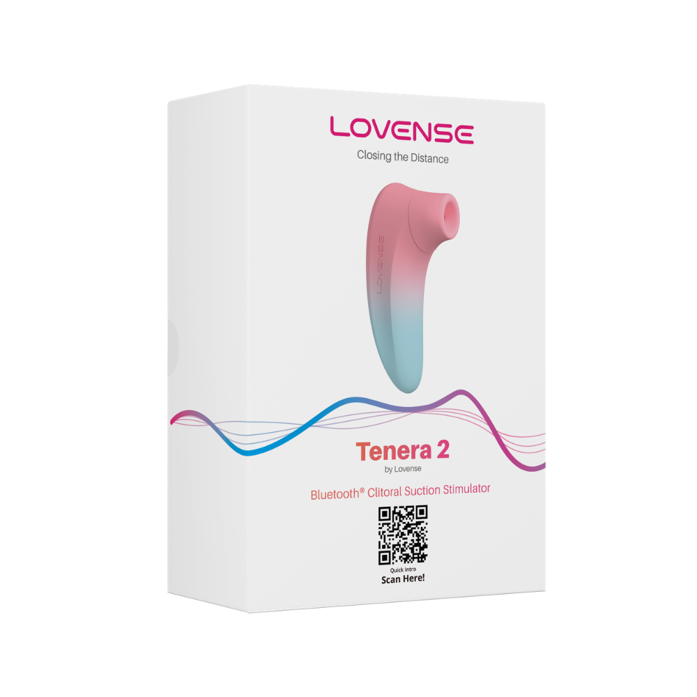 Lovense Tenera 2 Bluetooth Clitoral Suction Stimulator showing sleek design and control buttons on a white background.