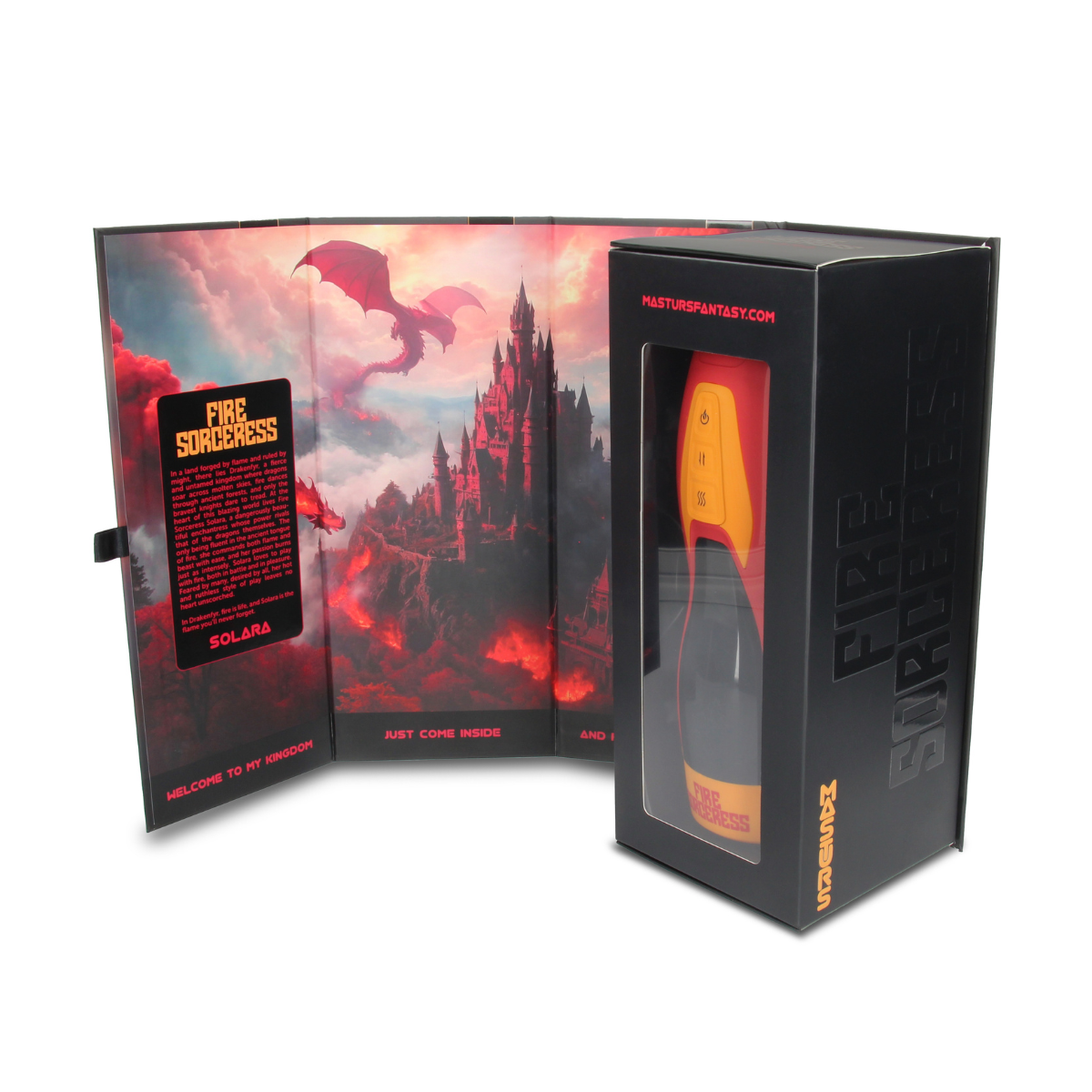 Shots Masturs Solara Fire Sorceress Rechargeable vibrator with detailed design and textured surface for enhanced pleasure.