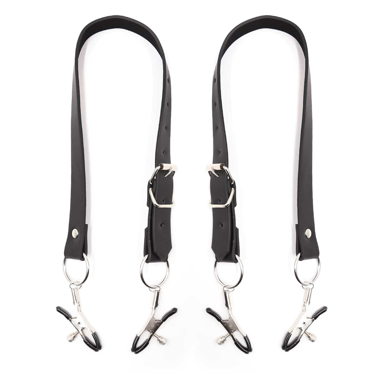 Ideal Leather labia spreader harness with adjustable straps and metal hardware, designed for intimate restraint and enhancement.