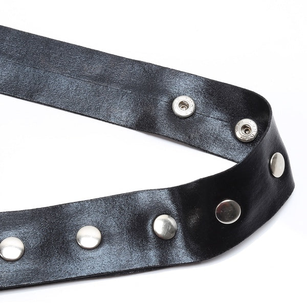 Black full body harness by Ideal Leather with adjustable straps and secure buckles, designed for safety and comfort.