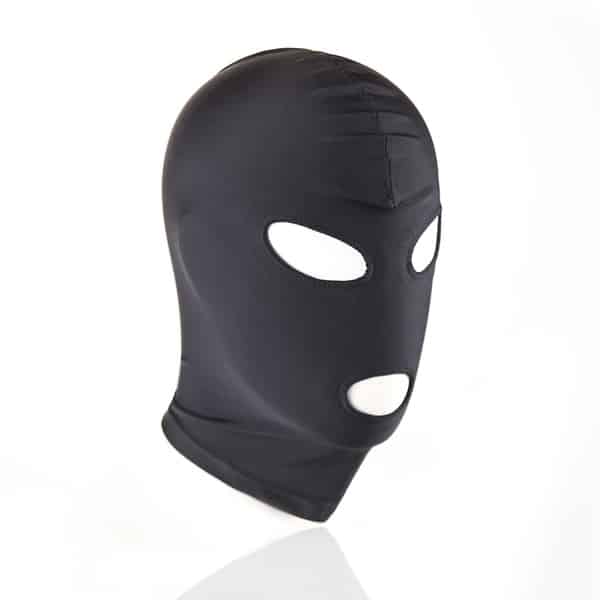 Luvland full face mask with open eyes and mouth in black, covering the entire face for costume or cosplay purposes.