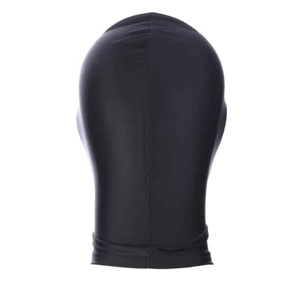 Black full face mask with open eyes and mouth design by Luvland, showcasing a sleek, comfortable fit with detailed eye and mouth openings.