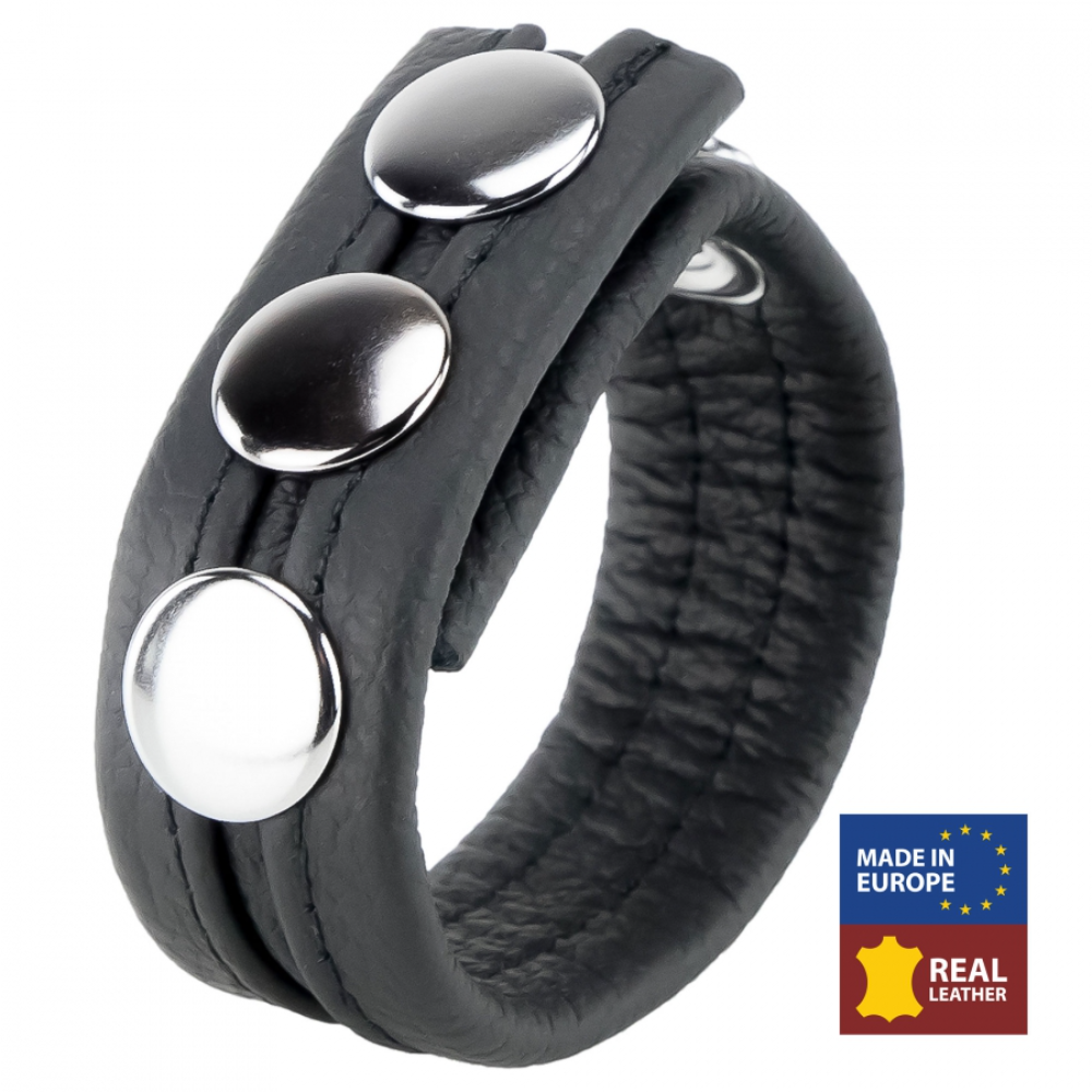 Luvland Fuck & Fist 3 Snap Cockring, black silicone sex toy with adjustable snaps for secure fit and enhanced pleasure.