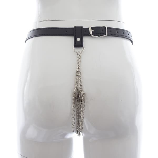 Black chained g-string lingerie from Ideal Leather featuring metal chain details and minimal coverage.