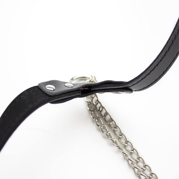 Black chained g-string by Ideal Leather featuring a sleek design with chain accents and minimal coverage.