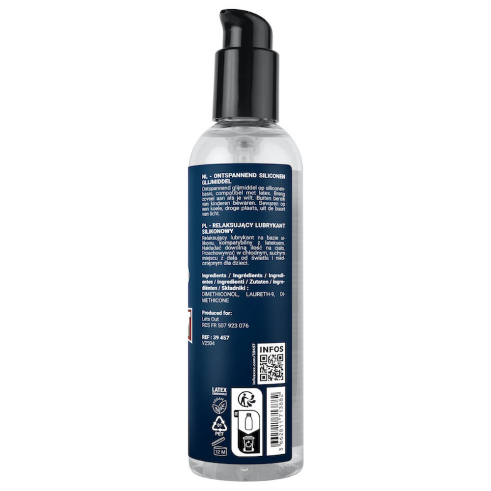 Luvland Fuck & Fist Silicone Relax 250ml bottle, soft silicone lubricant with pump dispenser for intimate use