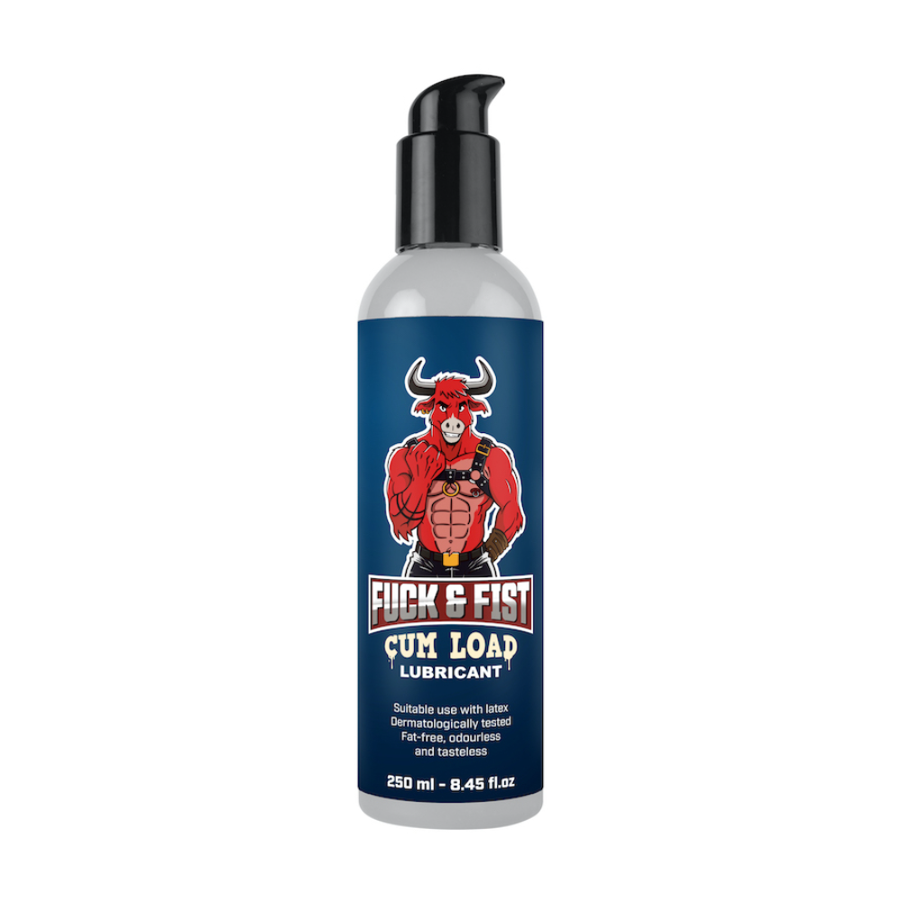 Luvland Fuck & Fist Cum Load Lubricant 250ml bottle with black and white label, designed for adult intimate use