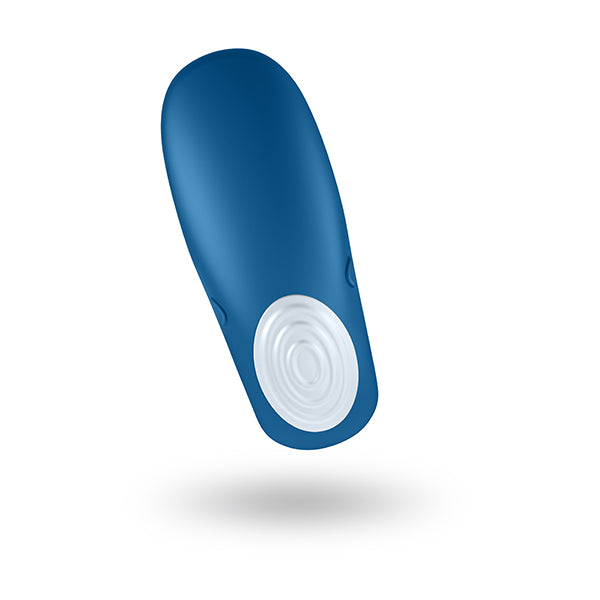 Satisfyer Double Whale Blue personal massager with dual stimulators and ergonomic design in vibrant blue color.