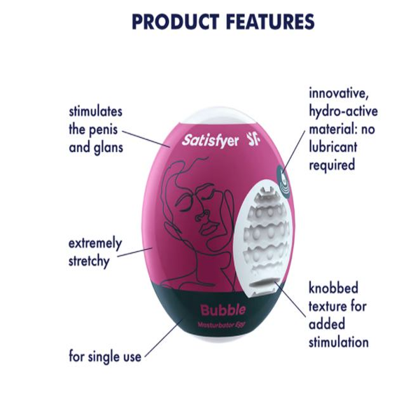 Set of three Satisfyer Masturbator Eggs with bubble textures, designed for discreet pleasure and easy use.