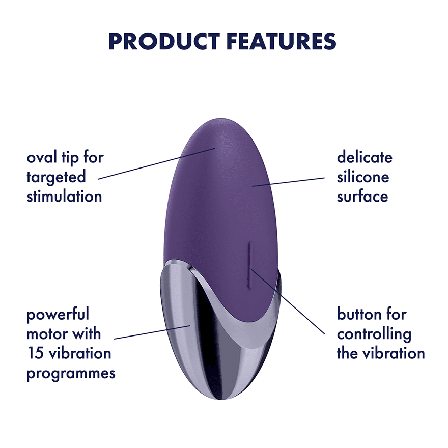 Satisfyer Purple Pleasure Violet, a sleek purple personal massager with smooth design and ergonomic shape for targeted stimulation.