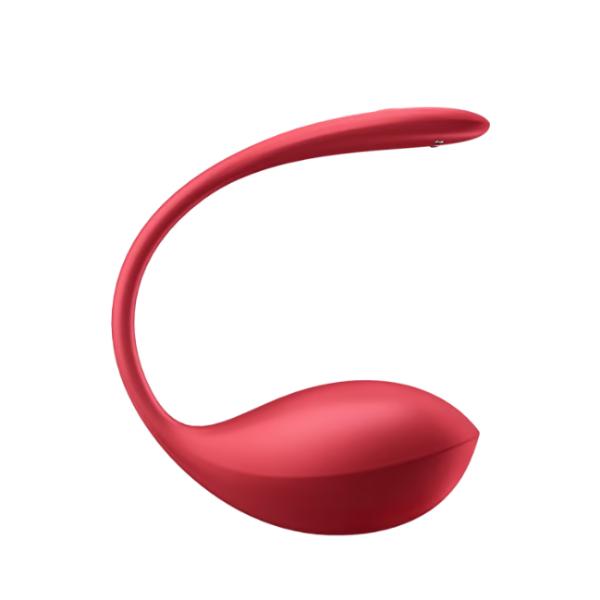Red Satisfyer Shiny Petal vibrator with a glossy finish, featuring a petal-inspired design and smooth curves.