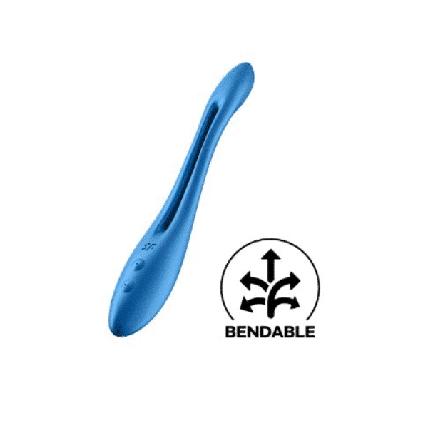 Dark blue Satisfyer Elastic Game sex toy with textured surface, designed for adult pleasure and intimate stimulation.