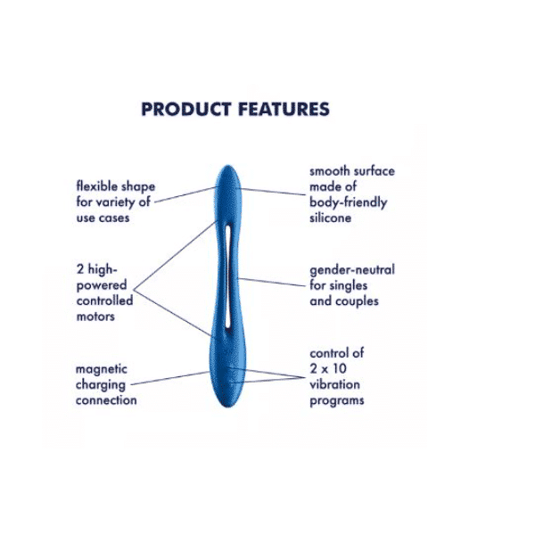 Satisfyer Elastic Game dark blue vibrator with flexible design and textured surface for enhanced pleasure.