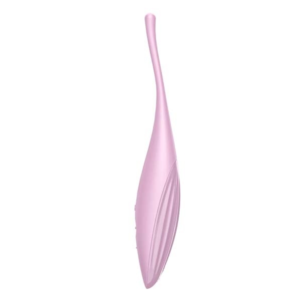 Satisfyer Twirling Joy personal massager with pink and white design and ergonomic shape for intimate pleasure.