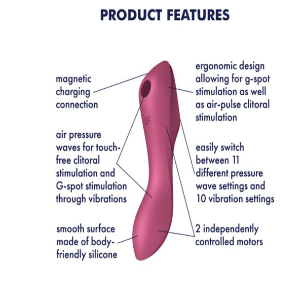 Red Satisfyer Curvy Trinity 3 pleasure toy with curved design and multiple stimulation points, shown in the image.