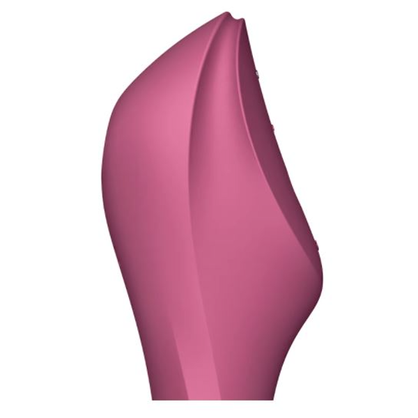 Satisfyer Curvy Trinity 3 Red vibrator with ergonomic design and multiple stimulation modes, shown in close-up view.