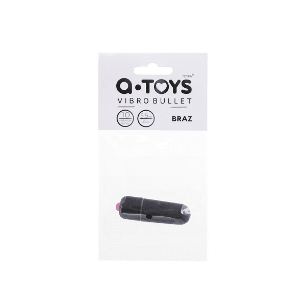 Toyfa Braz Bullet in black, compact personal massager with smooth surface and ergonomic design for discreet use.