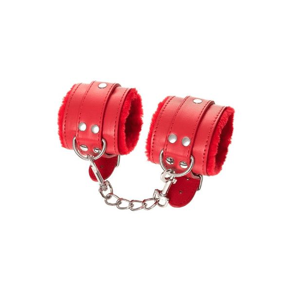 Red Toyfa Anonymo Wrist Cuffs made of durable material, featuring adjustable straps for secure comfort.
