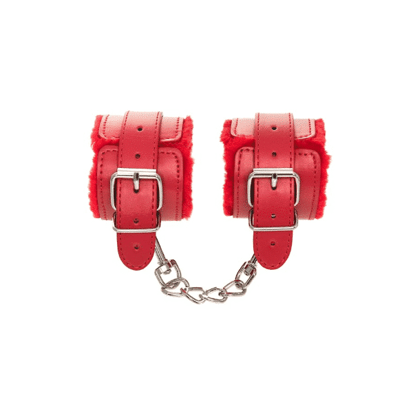 Red Anonymo Wrist Cuffs from Toyfa, featuring adjustable straps and secure clasps for restraint and costume use.