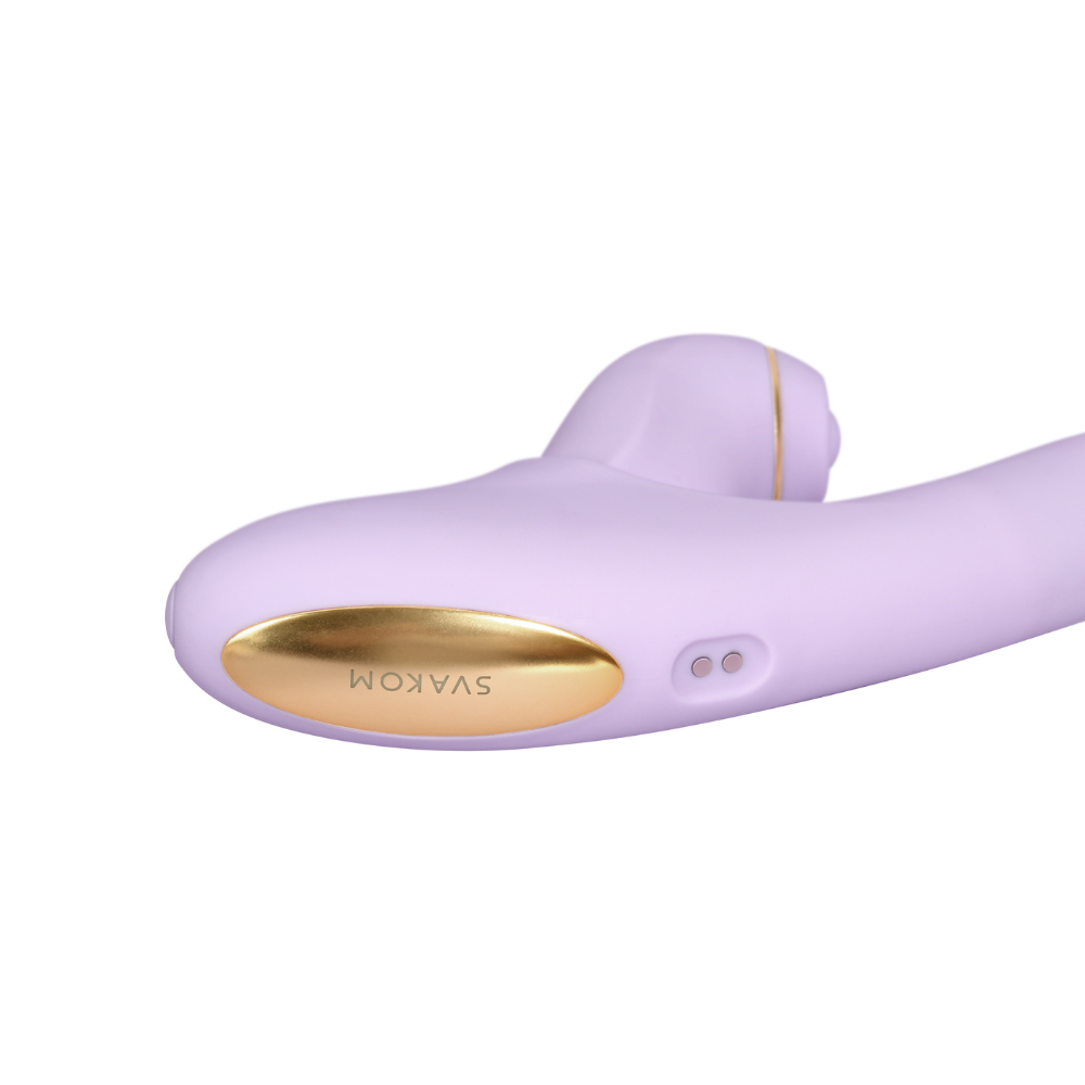Svakom Duoglow Pastel Lilac dual-motor vibrator with sleek pastel purple design and smooth, curved shape for comfortable use.