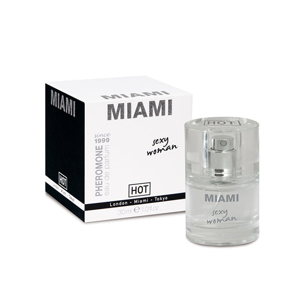 Hot Pheromon Parfum Miami Woman 30ml bottle, elegant perfume for women with a vibrant, tropical fragrance.
