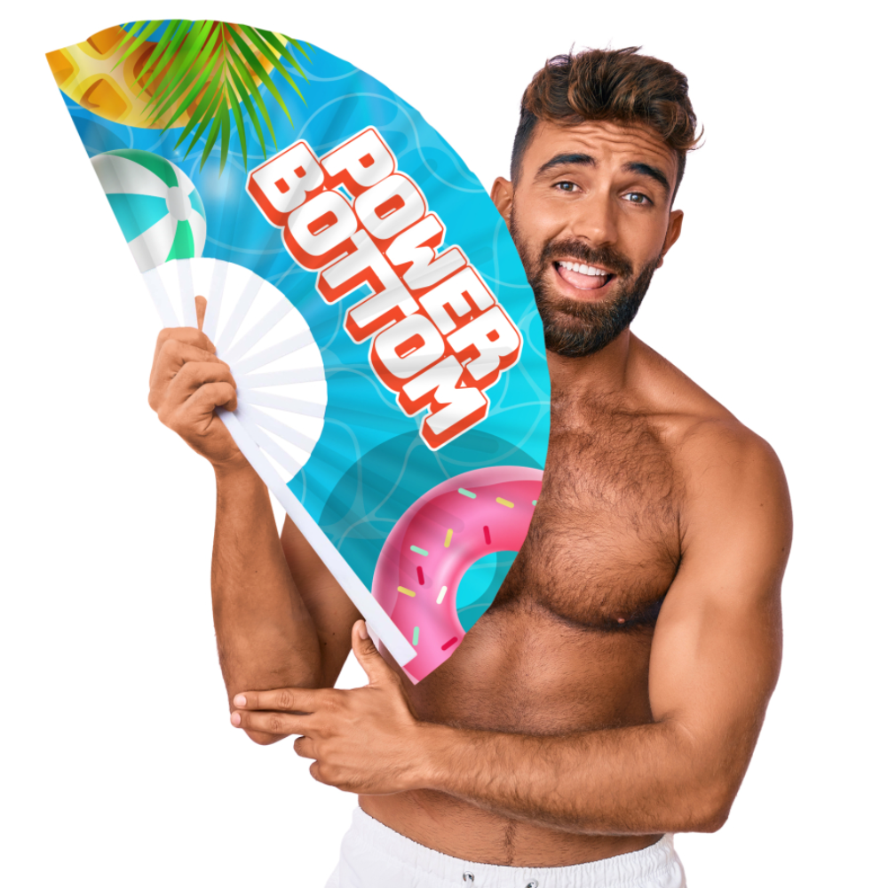 Luvland Fuck & Fist Handheld Fan Power Bottom 64cm, black handheld fan with detailed design and ergonomic handle.