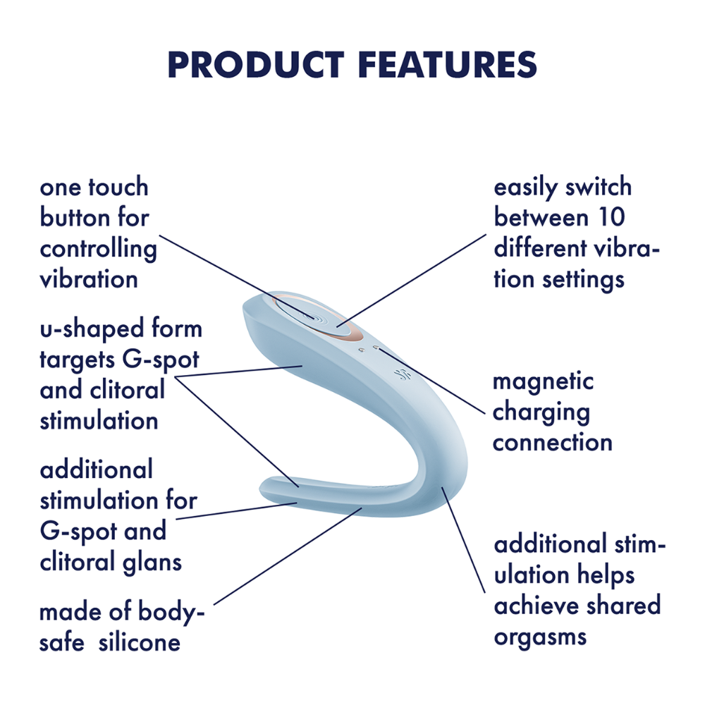 Satisfyer Double Classic sex toy with dual vibrating tips and ergonomic design for couples or solo use.