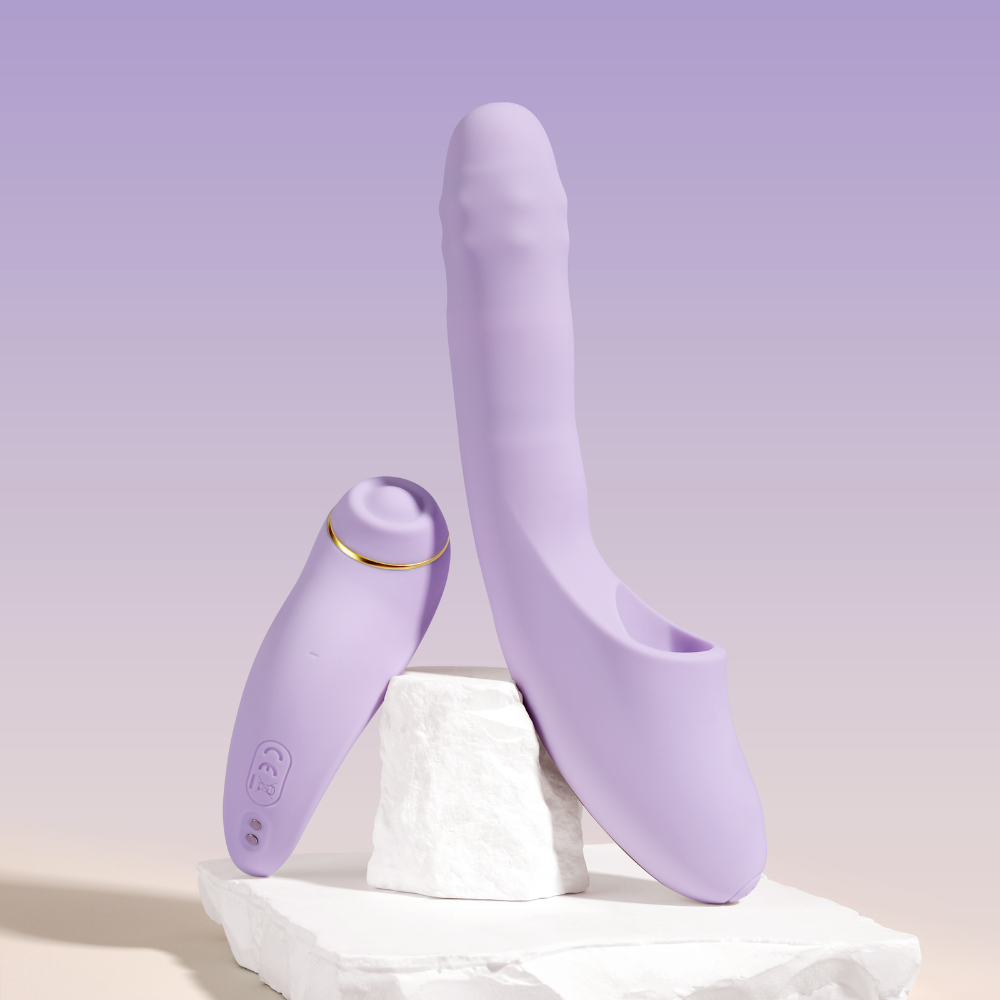 Svakom Duoglow Pastel Lilac dual-stimulation vibrator with pastel purple silicone body and ergonomic design.