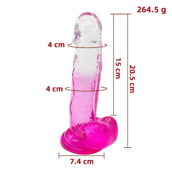 Pink and clear Luvland dildo with realistic shape and texture, designed for pleasure and comfort.