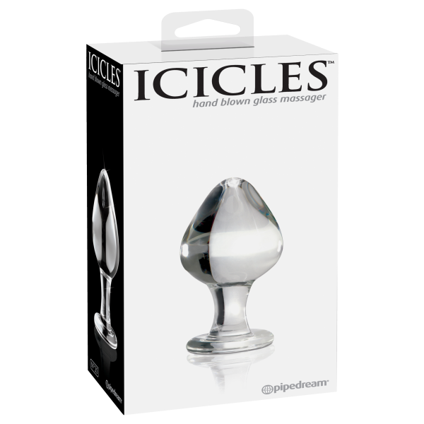 Clear glass Icicles No. 25 butt plug by Luvland featuring a smooth, tapered design and transparent, reflective surface.