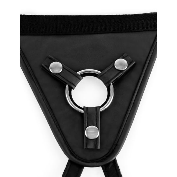 Black Fetish Fantasy Series PerfectFit harness by Pipedream, featuring adjustable straps and metal hardware for a snug fit.