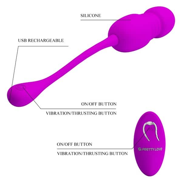 Pretty Love Callieri thrusting rechargeable egg vibrator with textured surface and remote control for intimate pleasure.