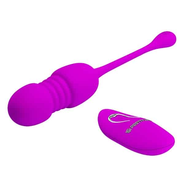 Pretty Love Callieri rechargeable thrusting egg with textured surface, remote control, and sleek design for intimate pleasure.