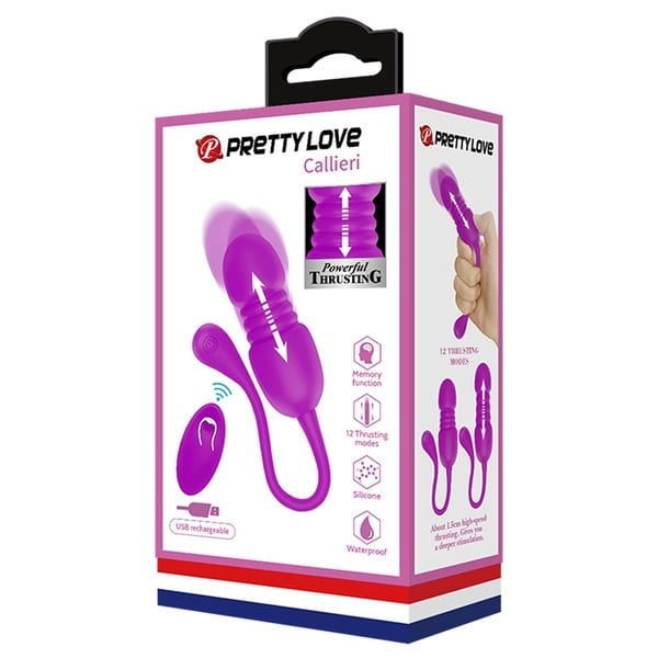 Pretty Love Callieri thrusting rechargeable egg vibrator with sleek design and control buttons, designed for intimate pleasure.