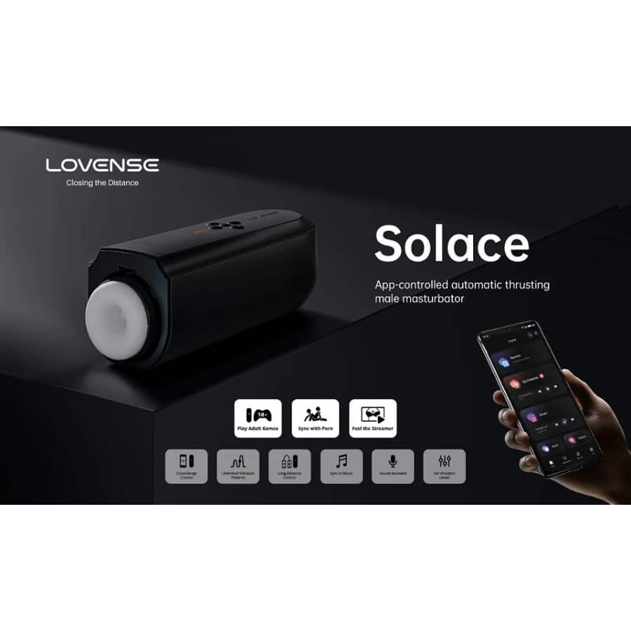 Luvland Solace Bluetooth automatic thrusting male masturbator with textured interior for enhanced pleasure.