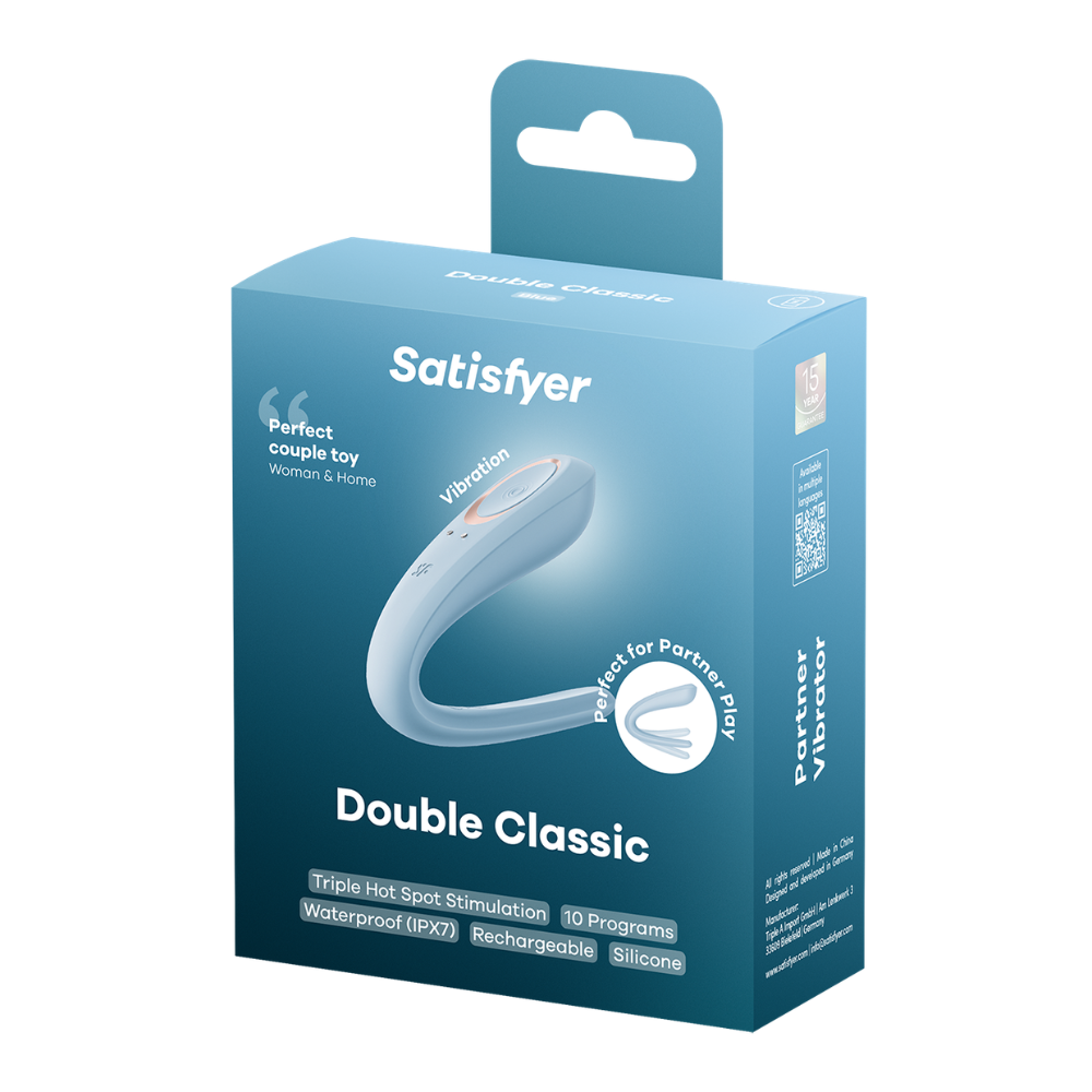 Satisfyer Double Classic sex toy with dual stimulation, featuring ergonomic design and smooth silicone surface.