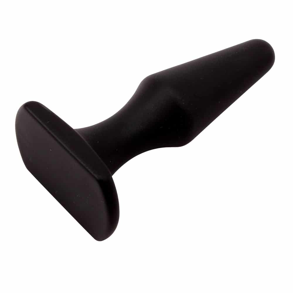 Black Mont M silicone plug by Chisa, smooth and discreet personal anal toy with a tapered tip and flared base for comfortable use.