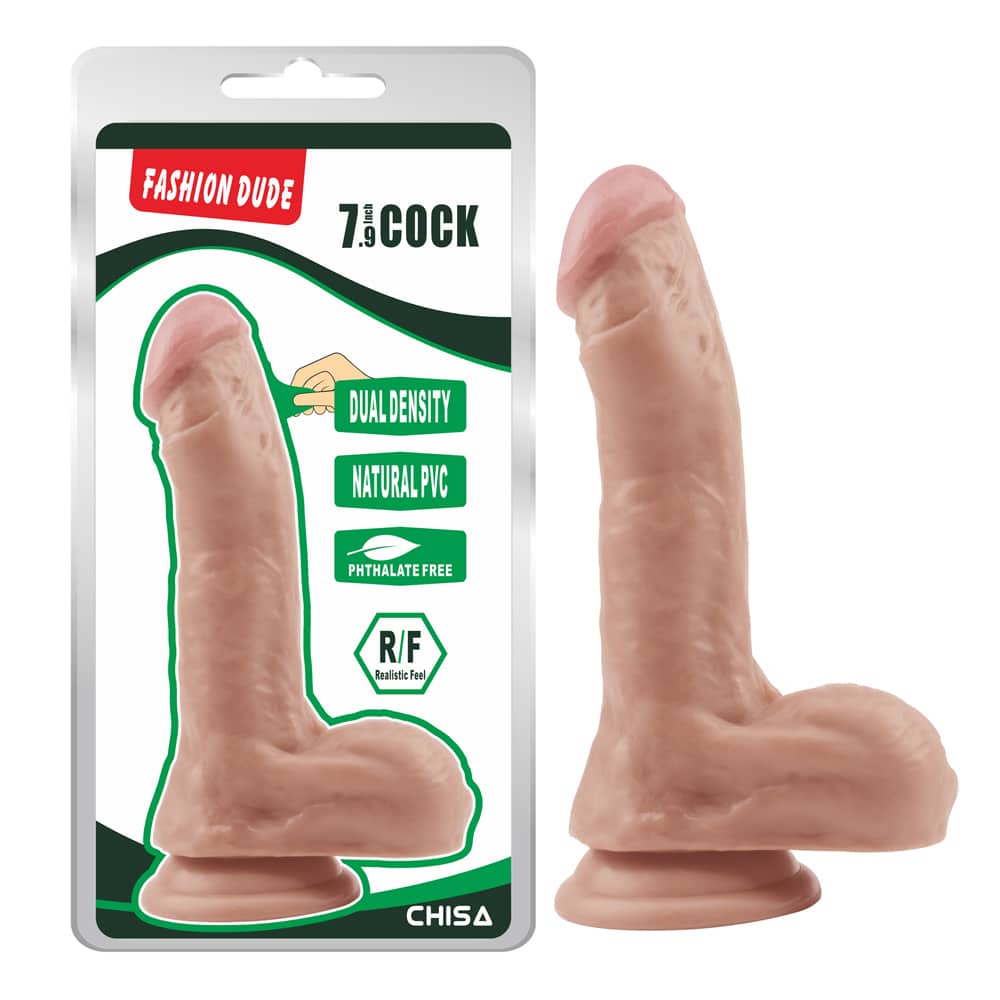 Chisa Fashion Dude 7.9-inch dual density silicone cock with realistic detailing and smooth texture.